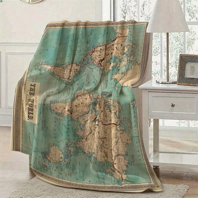 Vintage World Map Blanket Throw Flannel Fleece Home Decor Global Geography Travel Tapestry Bed Cover Cozy Luxury