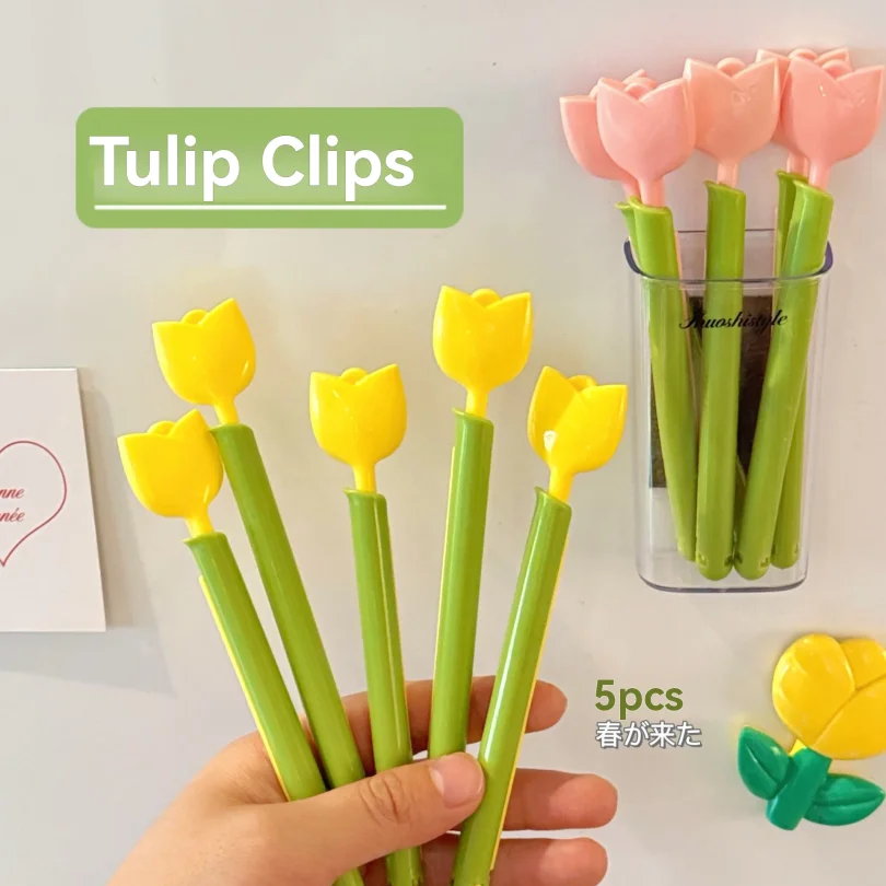 

5 шт. магнитных зажимов для герметизации пакетов в форме тюльпана, влагонепроницаемые и сохраняющие свежесть, незаменимый инструмент для герметизации снеков.