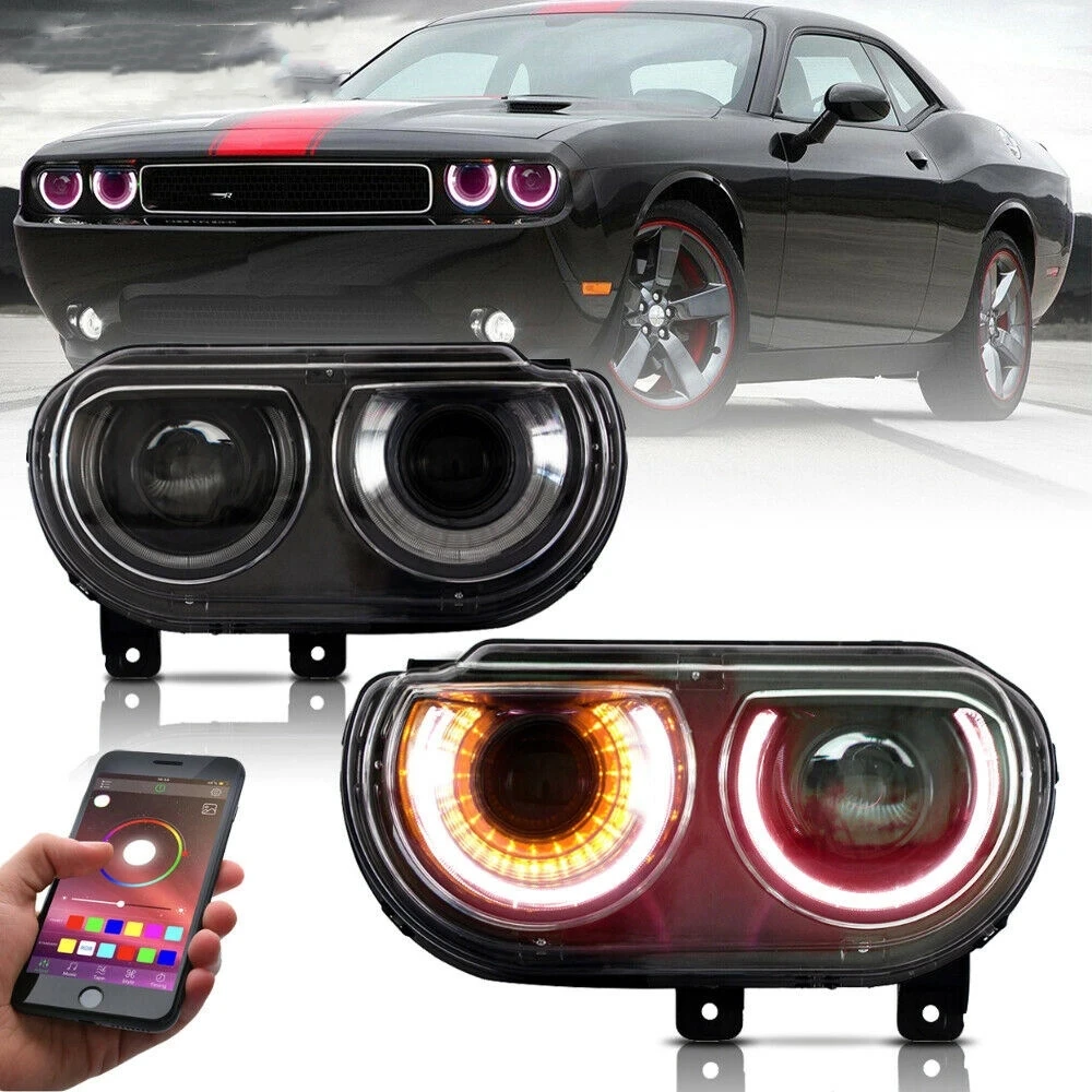 

LED Headlights For Dodge CHALLENGER 2008 2009 2010 2011 2012 2013 2014 DRL Dual beam lens Colourful LED Headlights Assembly