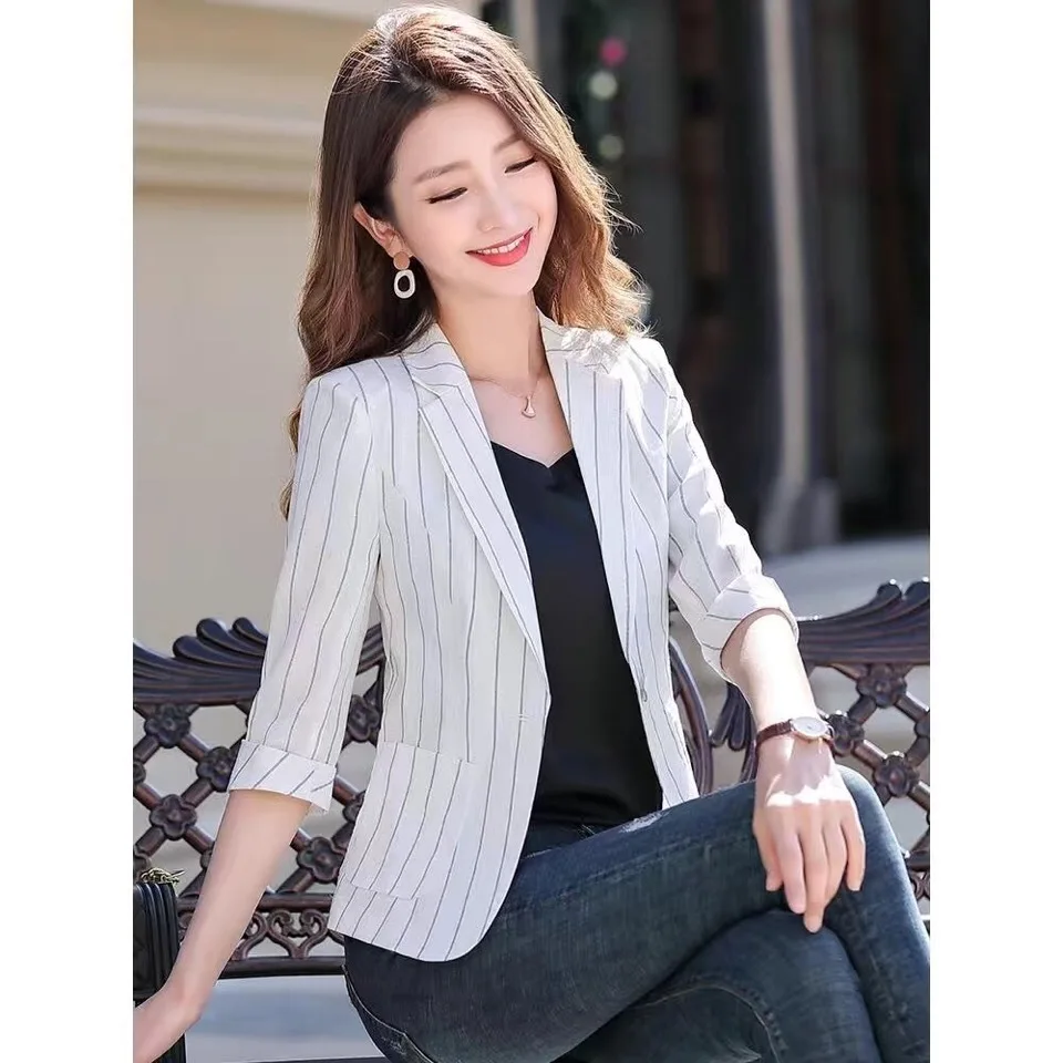 

Блейзеры женский летний женский костюм с завязкой на талии в корейском стиле с длинным рукавом и зубчатым воротником осенняя мода винтажный свободный деловой костюм