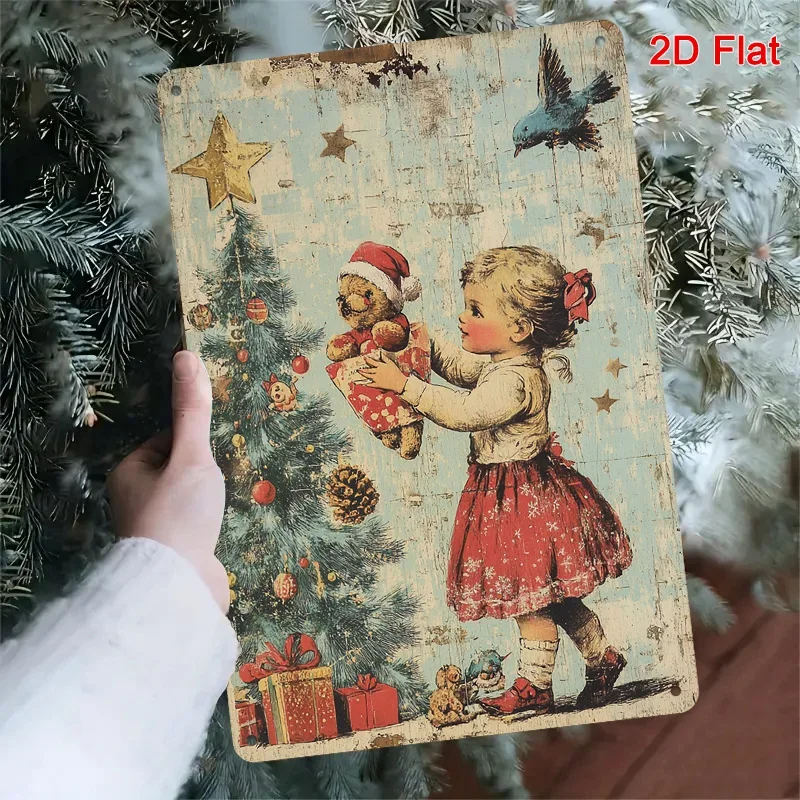 SnowGirl Metall Weihnachtsbaum Wandschild Vintage Eisen Urlaub Dekor Innen Veranda Display