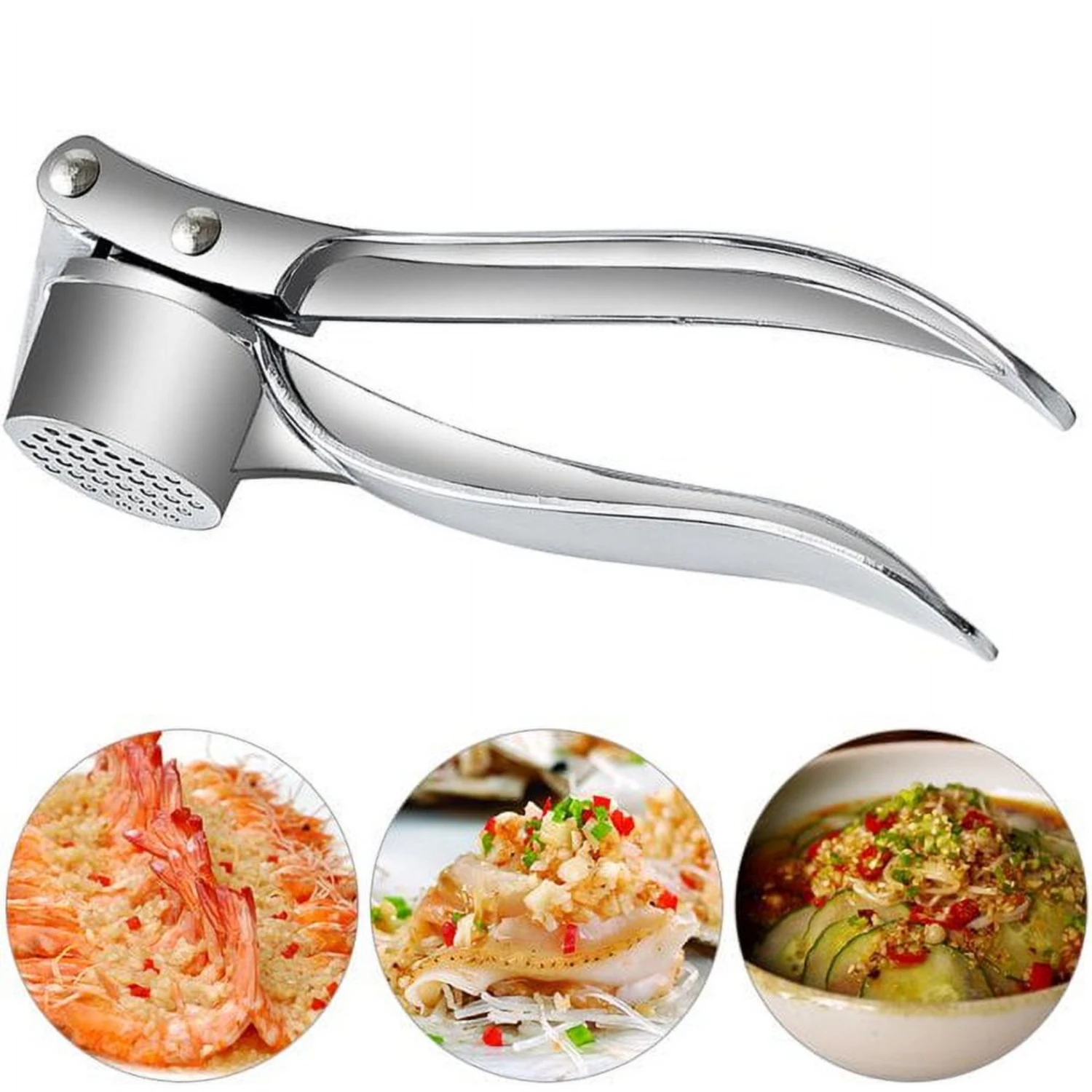 Garlic Press Stainless Steel,Sturdy Garlic Crusher Chopper Mincer with Silicone Garlic Peeler and Cleaning Brush, Large Leverage