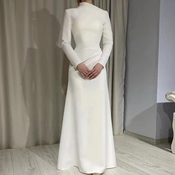 Ivory Satin Mermaid Evening Dresses Arabic Long Sleeve Customized High Neck Formal Dress Maxi Women Evening Prom Gowns vestidos