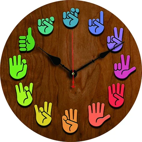 Wood Gesture Color Custom Large Clock Living Room Home Decor Round Quartz Wall Clock Children Bedroom Wall Decoration