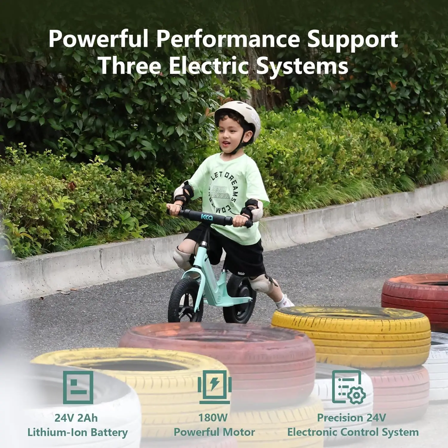 Elektrisches Laufrad für Kinder für 3–5 Personen, leichter Rahmen aus Magnesiumlegierung, 24-V-2-Ah-Akku und 180-W-Motor, verstellbarer Sitz und bunt