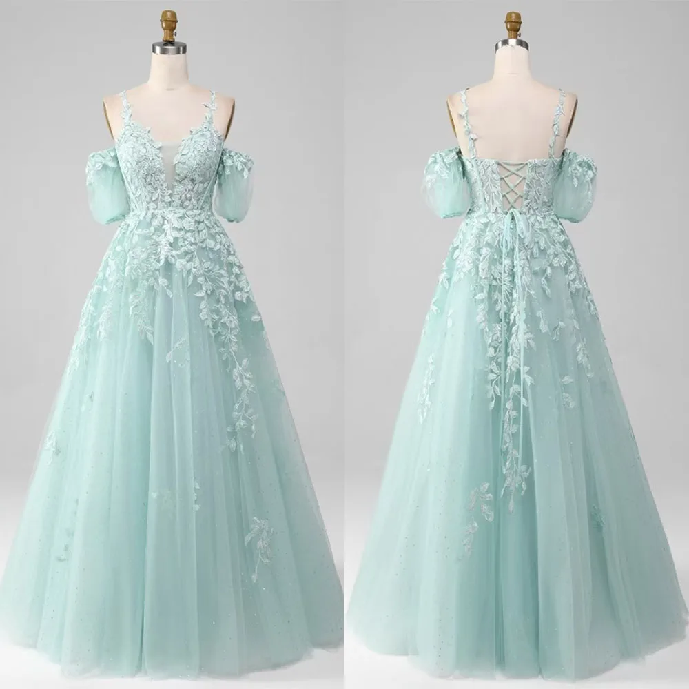 High Quality Customized Sleeveless Floor Length Off Shoulder Appliques Backless Vestidos Para Bodas Mujer Invitada فساتين سهره