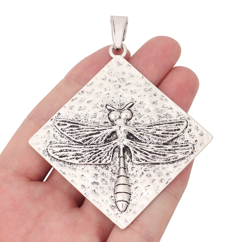 2 x Tibetan Silver Large Hammered Animal Dragonfly Charms Pendants for DIY Necklace Jewelry Making Accessories 91x73mm