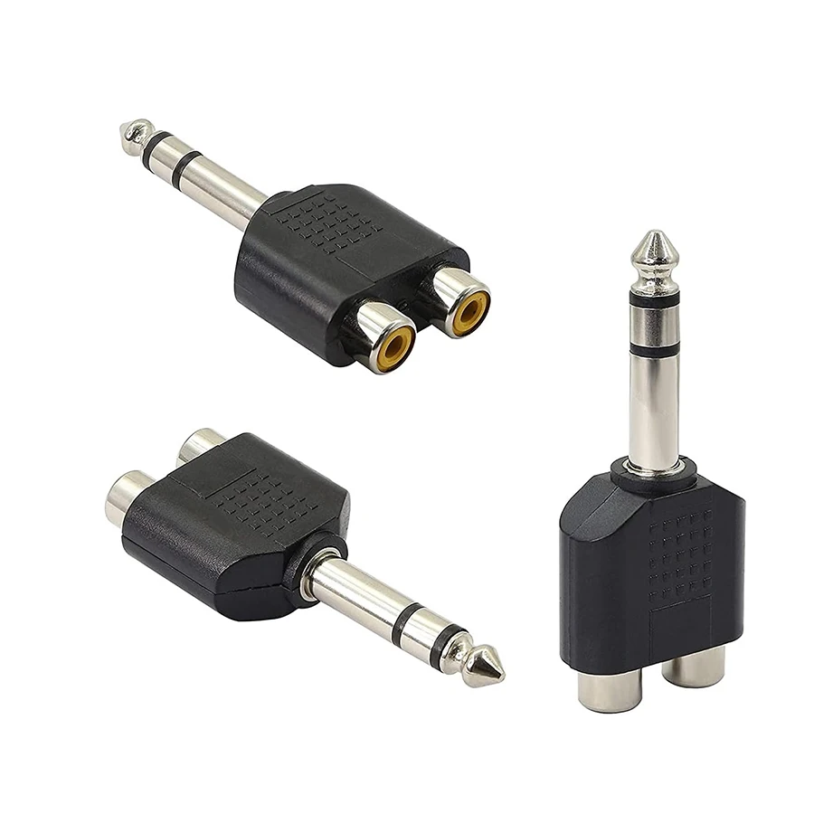 2PCS 6.35mm TRS Stereo Jack 2RCA Female Audio Adapter 6.5 TS Mono 1/4 Inch To Phono RCA Splitter for Mixer Amplifier Speaker