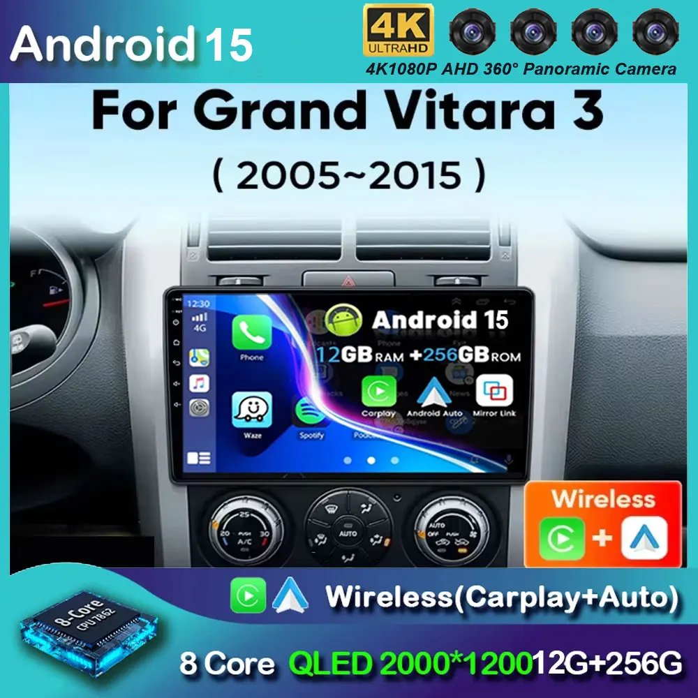 For Suzuki Grand Vitara 3 2005-2015 Android 15 Car Radio Multimedia Player Navigation 2Din Stereo DVD Carplay Head Unit Audio 9