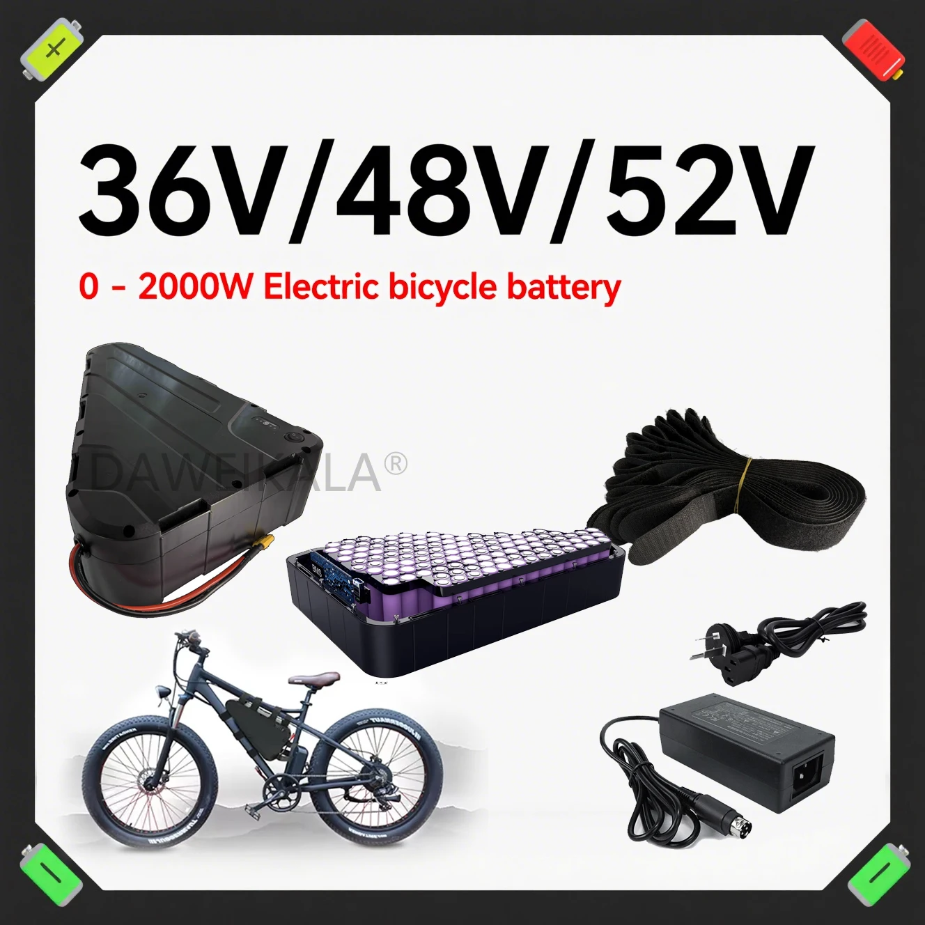 

Triangle Ebike Battery 48V 25AH 52v Battery Electric Triangle Lithinum ion Battery High Capacity for 1800W 1500W 1000W Motor