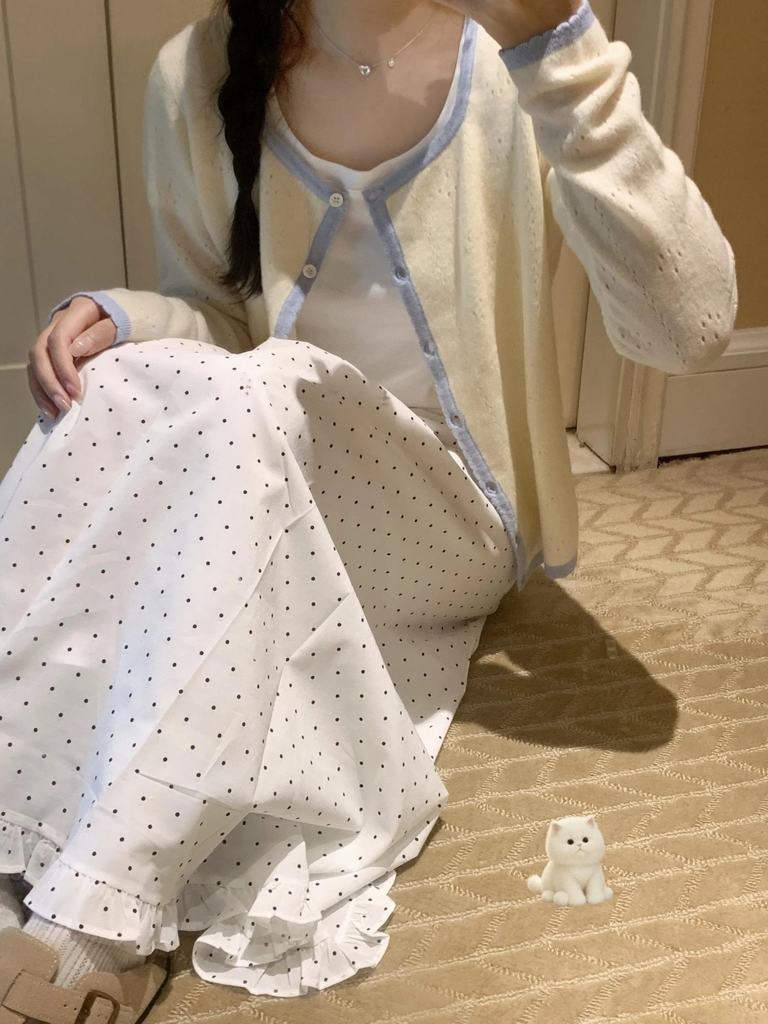 

Женский вязаный шерстяной свитер, весенний шерстяной вязаный кардиган нежного цвета с воротником, повседневный длинный све, круглый Ne