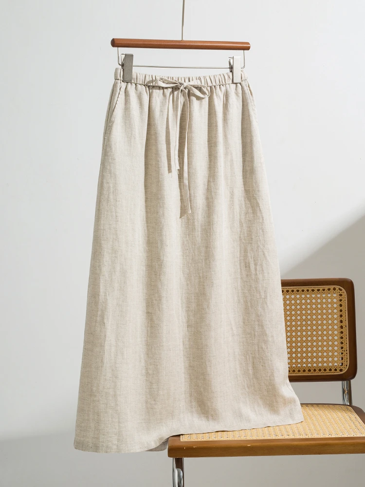 

Повседневная комфортная льняная юбка прямого кроя с разрезом, универсальная модель Jiaqirui Xi для женщин