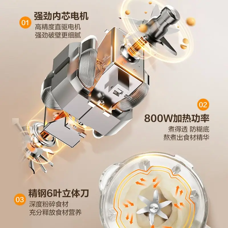 قاطع حائط منزلي بسعة كبيرة 1.5 لتر، قابل للفصل والغسل، صوت خفيف لغسل حليب الصويا بالبخار