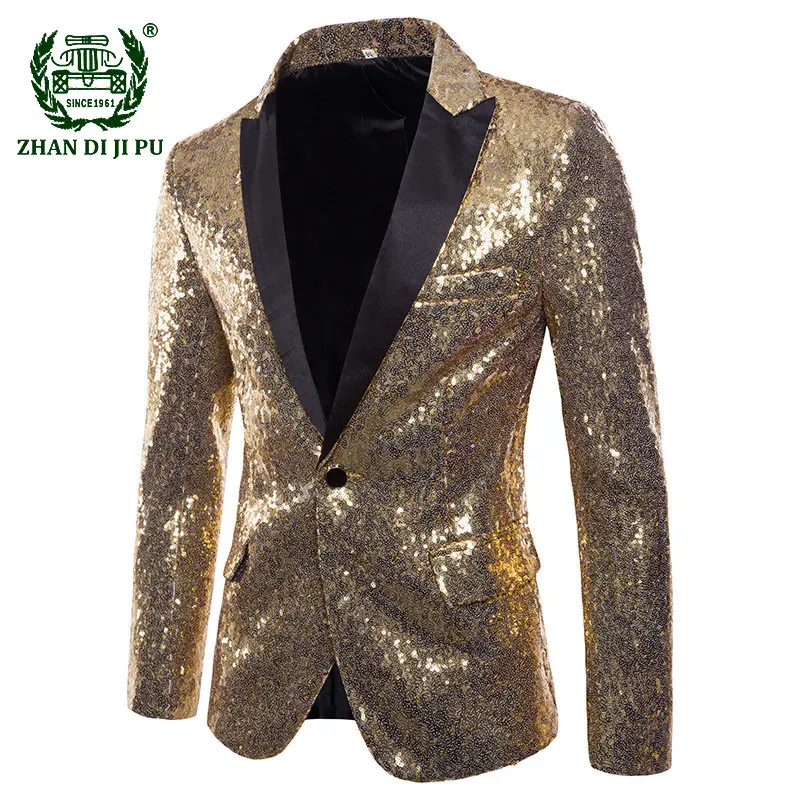 

Mens Gold Sequin Glitter Embellished Blazer Jacket Nightclub Prom Suit Blazer Men Costume for Singers Homme Stage Men Clothing