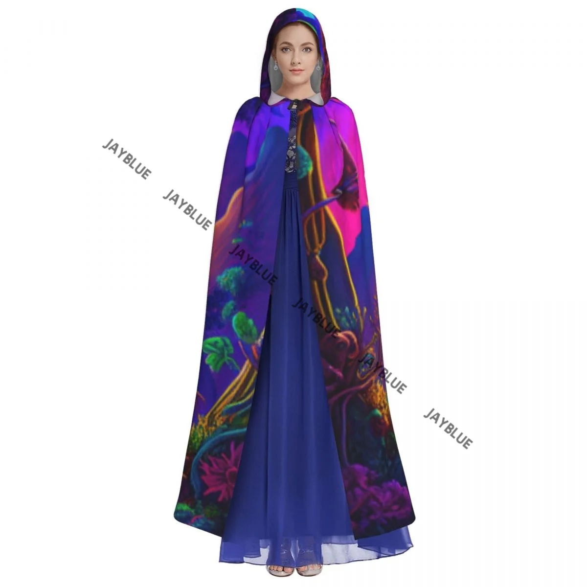 Long Cape Cloak Neon Forest Fairytale Hooded Cloak Coat Autumn Hoodies