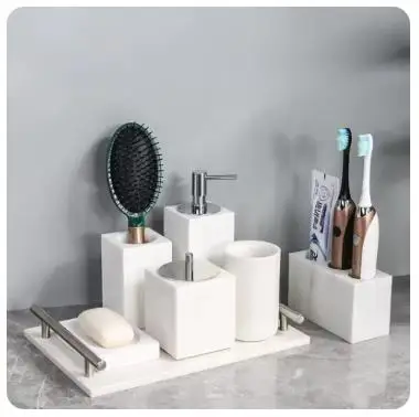 

Набор для ванной из белого натурального мрамора, 1 шт.: роскошный дозатор для мыла, контейнер для хранения, коробка для салфеток, поднос, аксессуары для ванной, мыльница