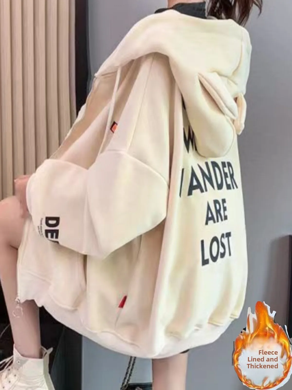 

Women's Hooded Fleece Lined Casual Thickened Sweatshirt Spring Autumn Winter New Style Loose Fit Baseball Jacket Cotton Coat