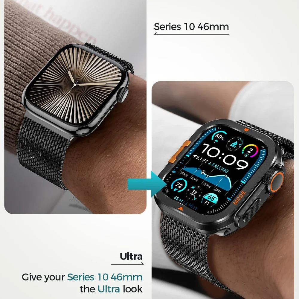 Pulseira de titânio luxuosa + capa para apple watch band ultra 3 2 49mm pulseira de metal para iwatch série 11 10 46mm 9 8 7 6 se3 45mm 44mm