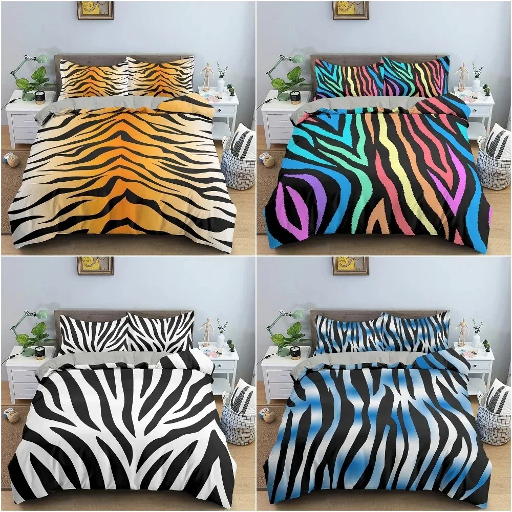 

Animal Skin Stripe Duvet Cover Set 3D Printed Bedding Set Luxury Cozy Quilt Cover For Bedroom With Pillowcase Home Decor