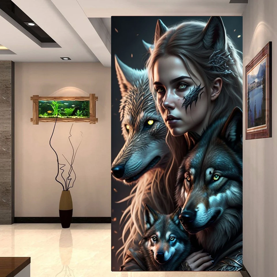 Gothic Women and Wolves Diamond Painting New 2024 Full Square Round diamond Mosaic Art Animal And Queen Jewelry cross stitch