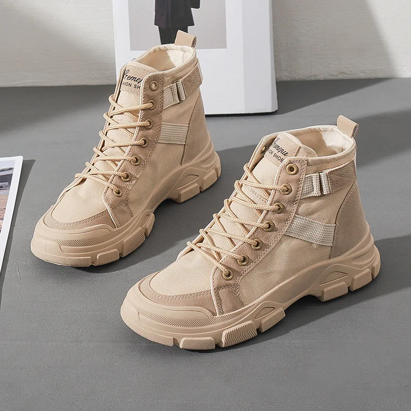 Women Boots Canvas Ankle Boots for Women Platform Desert Boots High-top Shoes Woman Hiking Women's Sneaker Trend Motorcycle Boot