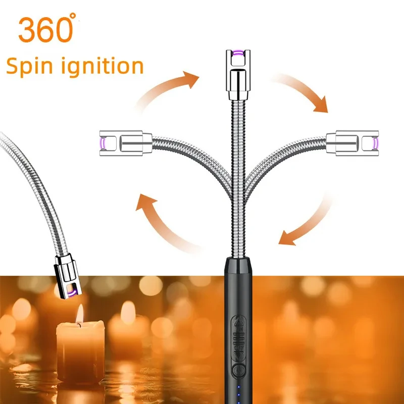 Home 360° Use Metal Kitchen Gas Stove Candle Plasma Pulse Electric Arc Lighter Outdoor Windproof Power Display Hook Ignition Gun