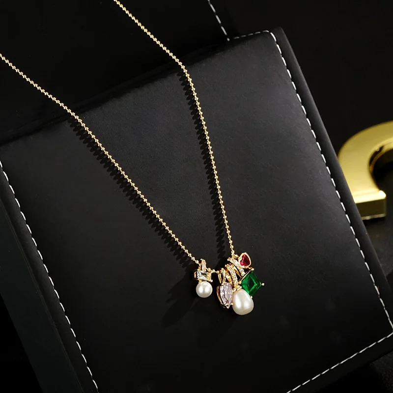 Image of Neue Ankunft Trendy Bunte CZ Zirkon Natürliche Süßwasser Perle 14K Gold Gefüllt Weiblichen Anhänger Halskette Schmuck Kein Verblassen Billig