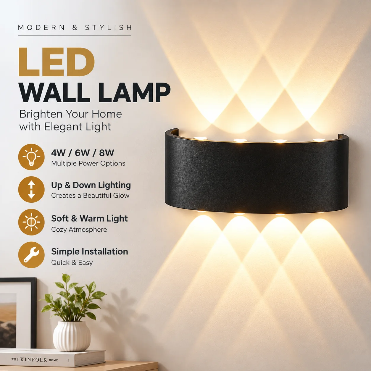 LED Wall Sconce 6W Modern Indoor Wall Light 85-265V Home Decor Lamp for Bedroom Bedside Staircase Living Room Interior Lighting