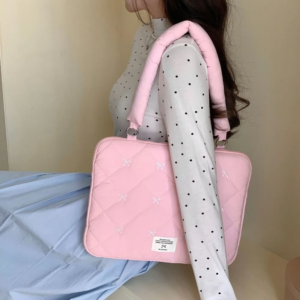 Embroidered Bow Business Briefcases Large Capacity File Folder Document Tote Bolsas Shoulder Bag Handbag Laptop Sleeve Case Bag