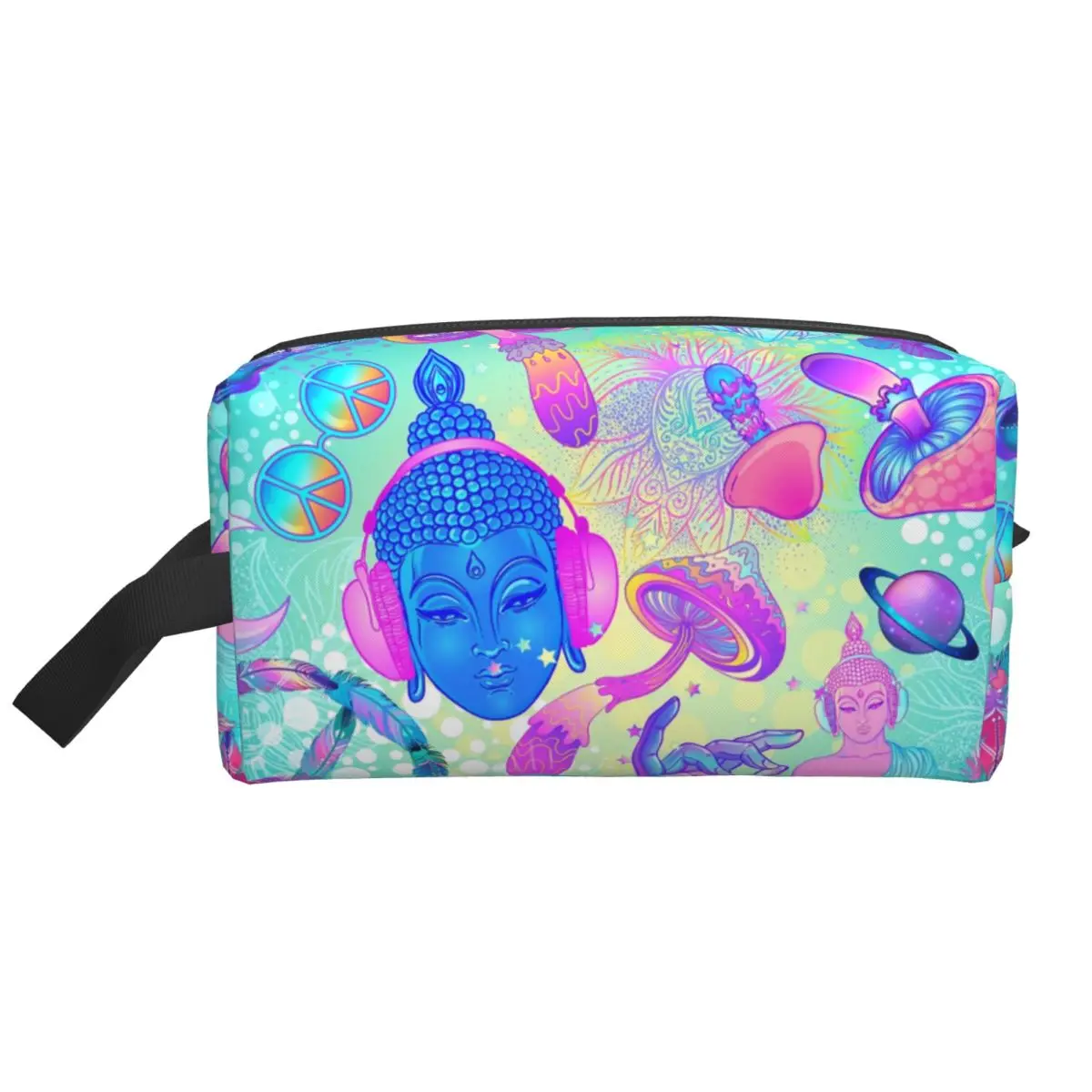 Psychedelic Magic Mushrooms Travel Cosmetic Bag Women Trippy Pattern Makeup Toiletry Organizer Ladies Beauty Storage Dopp Kit