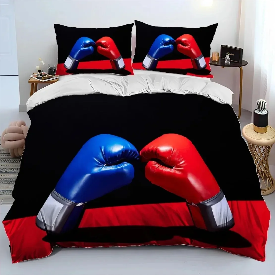 3D Boxing Gloves Bedding Set,Boxing Gloves Duvet Cover Set For Kids, Teens, Boys, Men & Adults. Ideal for boxing - game enthusia