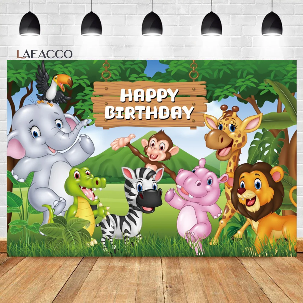 Laeacco Hoạt Hình Safari Động Vật Phông Nền Rừng Rậm Hoang Dã Vườn Thú Trẻ Em Sinh Nhật Cho Bé Chân Dung Tùy Chỉnh Nền Chụp Ảnh