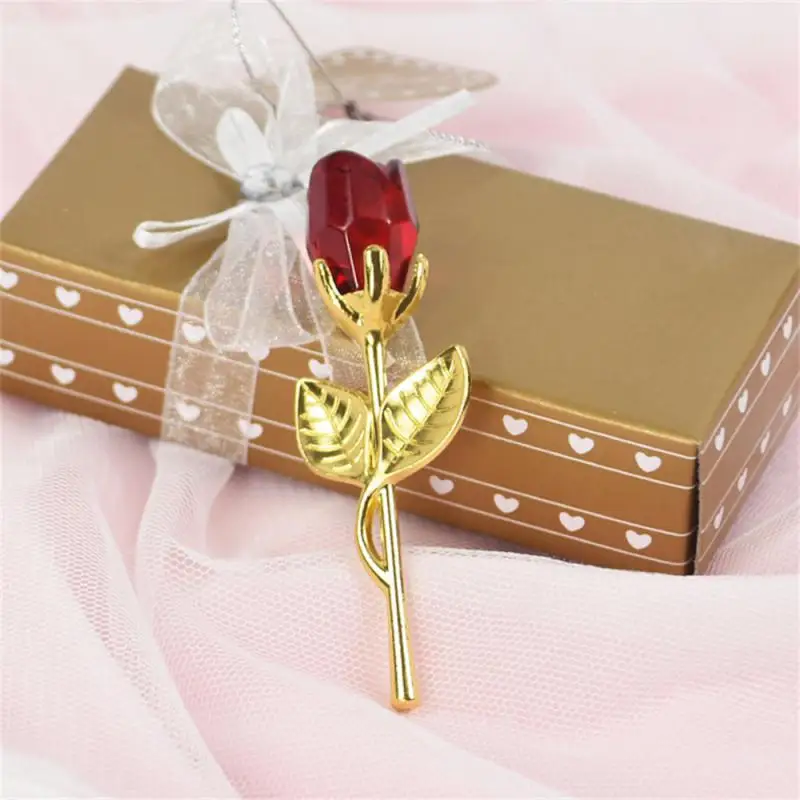 Valentines Gift Crystal Glass Rose Flower Figurines Craft Favors Lovers Gift Souvenir Wedding Decoration Ornaments Gift Box