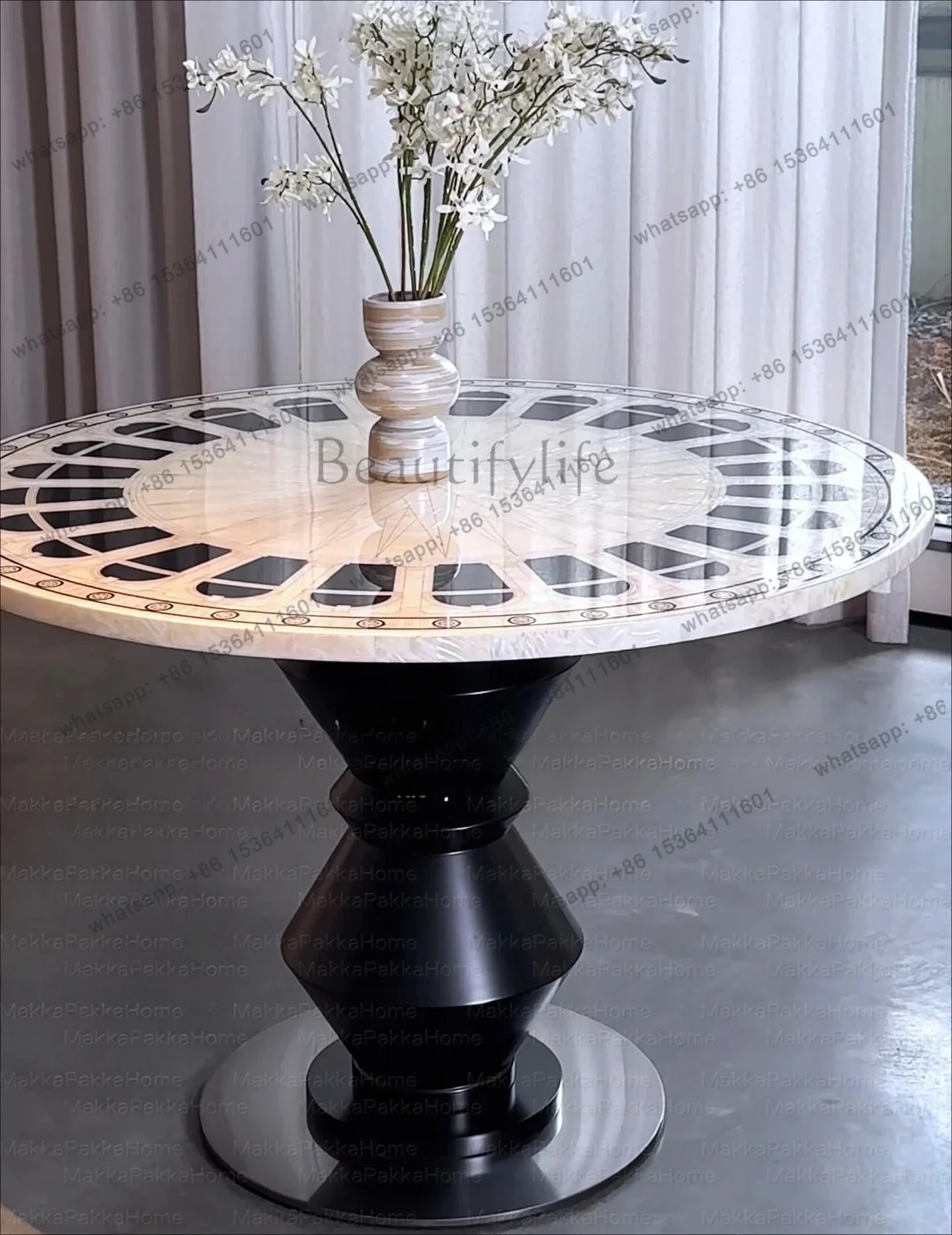 z.French antique designer creative shell dining table high-end solid wood round dining table