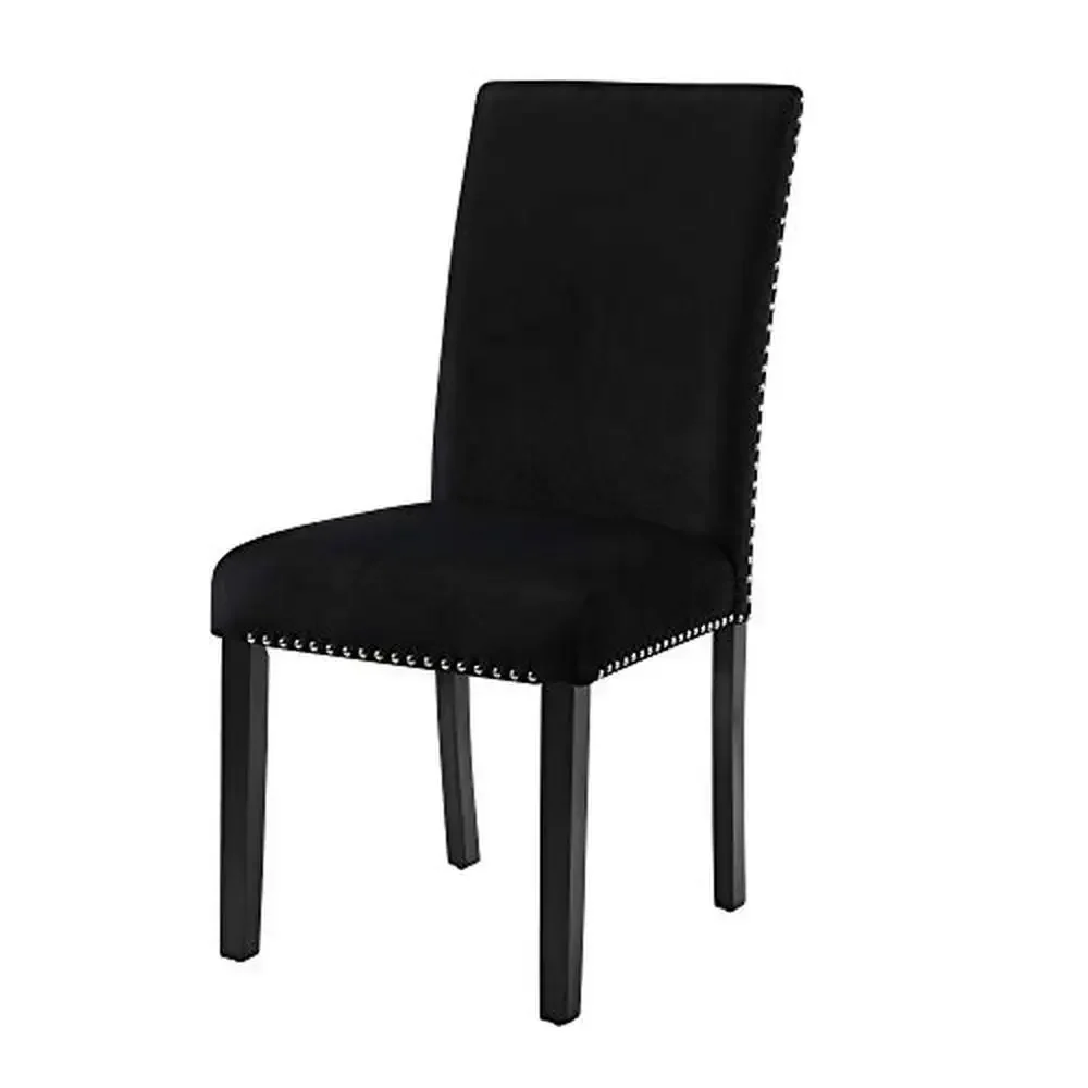 Billy Ste-Chaises de Salle à Manger en Velours Noir avec Pieds Expresso, Heart de Luxe en Mousse à Mémoire de Forme et Garniture de Tête à Clous Argentés Solides, Paquet de 6