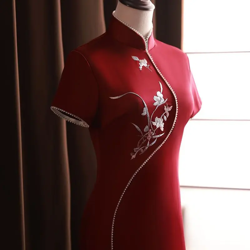 Yourqipao Chinese Red Cheongsam 2023 Mother Of The Bride Wedding Toast Dresses Elegant Wedding Guest Party Gowns For Women