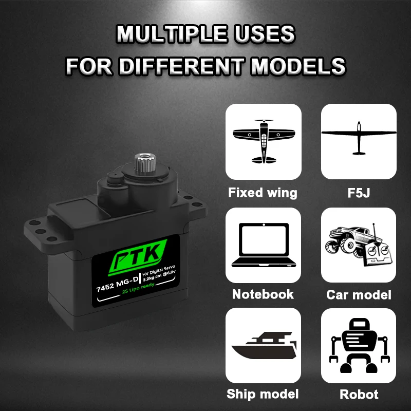 PTK servo 7452MG-D 9g Digital Servo Metal Gear pour EPP F3P foetal der RC Modèle Voiture Hélicoptère Avion Hitec HS-65 même niveau