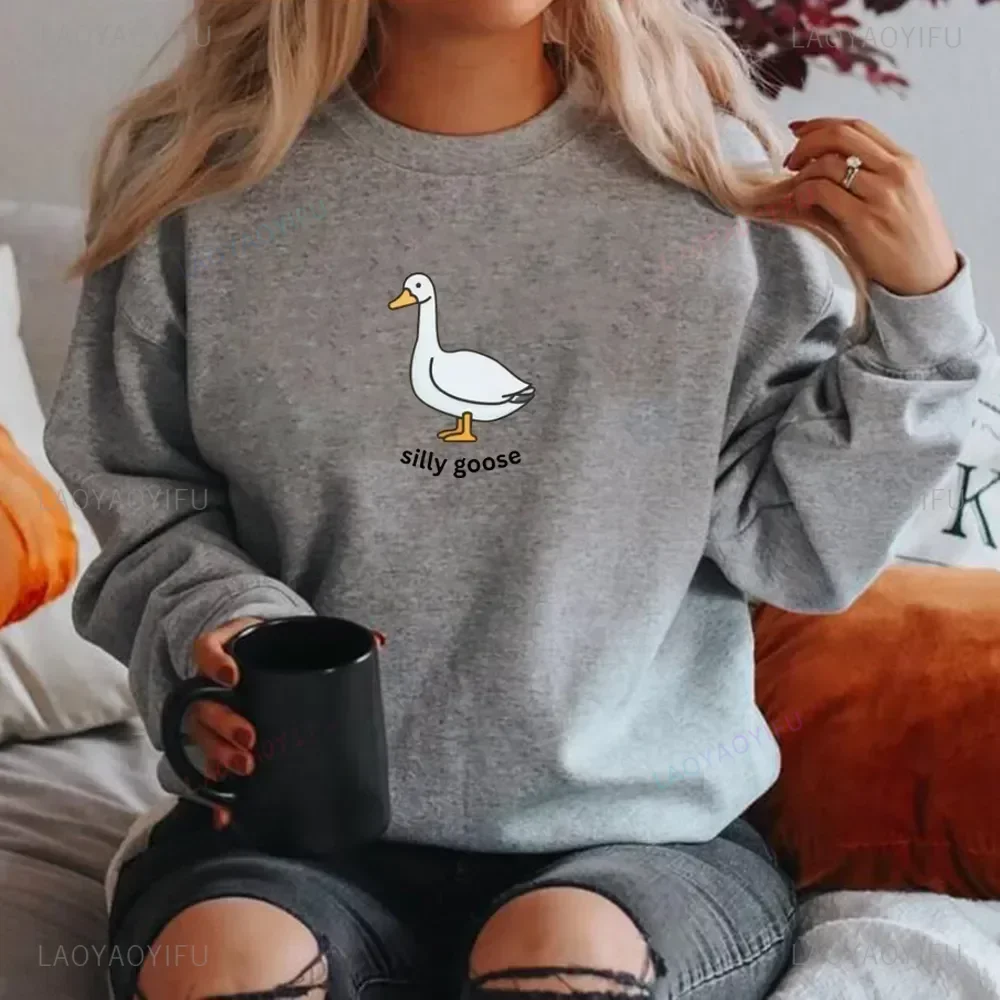 Kawaii Silly Goose Sweatshirt Youth Crewneck Sweatshirts Goose Pullover Funny Unisex Sweater Long Sleeve Hoodie Tops Clothe