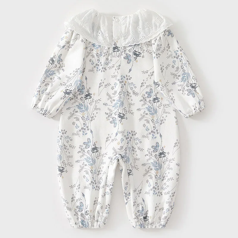 Spring Fall Baby Girl Clothes 0 To 6Months Korean Fashion Cute Doll Collar Flower Print Long Sleeve Jumpsuits Newborn Items B104