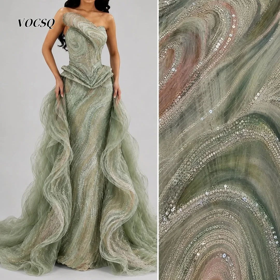 Prom Dress Gradient Formal Gown Asymmetric Neckline All Over Crystal Beading Voluminous Wave Tulle Gala Maxi Dress Customized