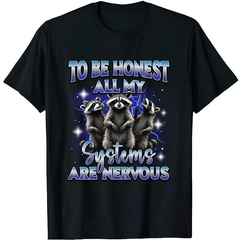 T-shirt vintage « To Be Honest All My Systems Are Nervous » rétro années 90, motif rat, surdimensionné, humoristique, pour adulte