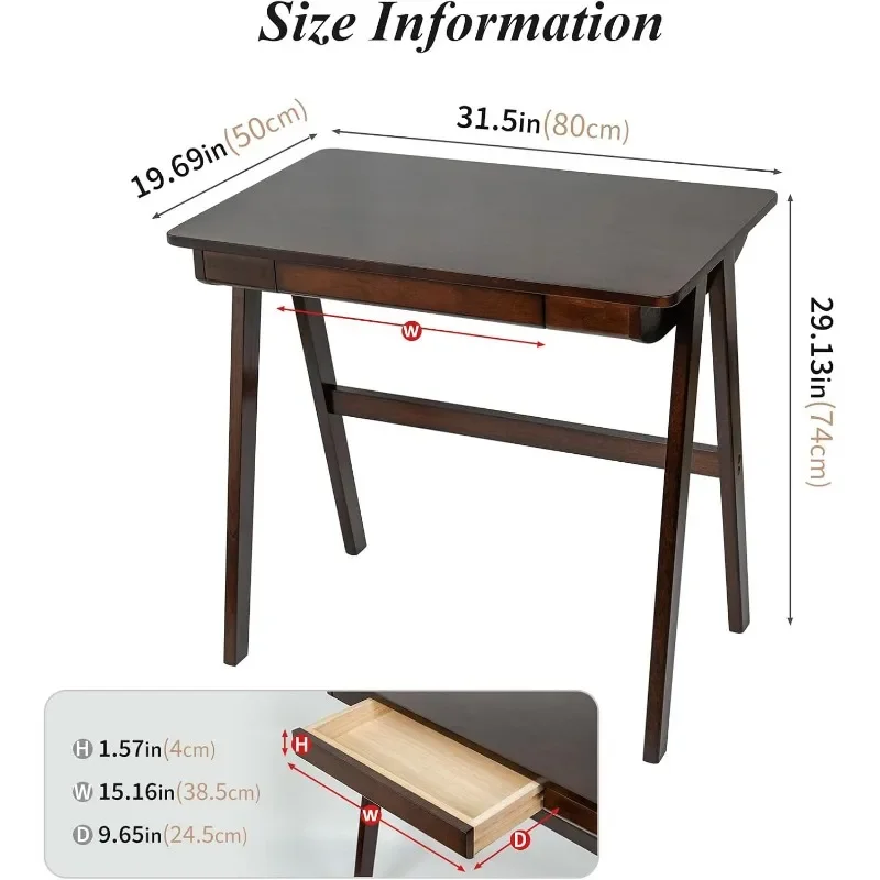 Bureau d'écriture en bois massif, bureau à domicile moderne du milieu du siècle, 29.1 H x 31.5 W x 19.7 D amaran, brochure