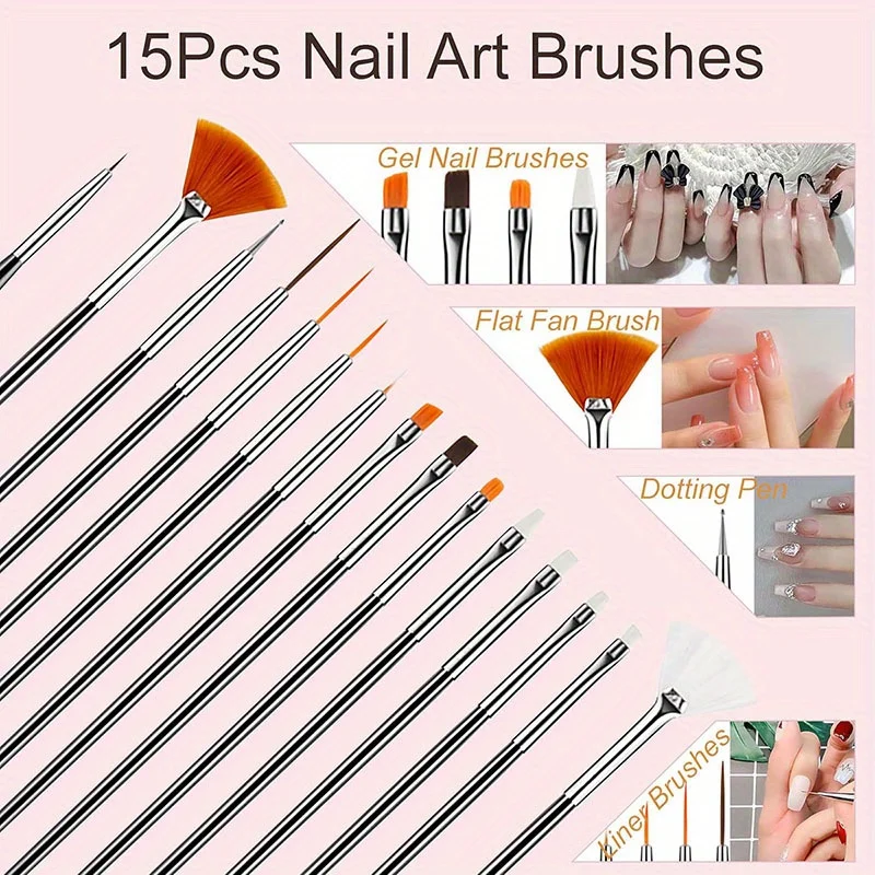 23Pcs/lot Nail Art Brush Design Tip Painting Drawing Carving Dotting Pen FlatFan Liner Acrylic Gel UV Polish Manicure Tools