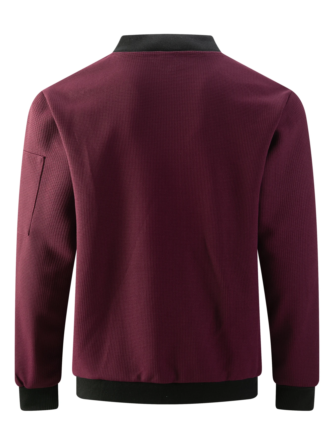 Herrenjacke aus Waffelstrick mit geripptem Baseballkragen, lässige Fliegerjacke mit durchgehendem Reißverschluss, mit Reißverschlussmanschetten und Taschen, lässiger Stil. – Detail 19