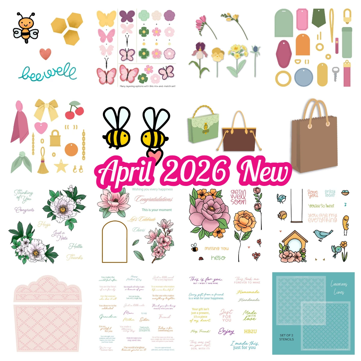 

April 2026 New Honeycomb Peonies Bag Flower Metal Cutting Dies Clear Stamps Stencil for DIY Decorating Scrapbook Paper Embossing