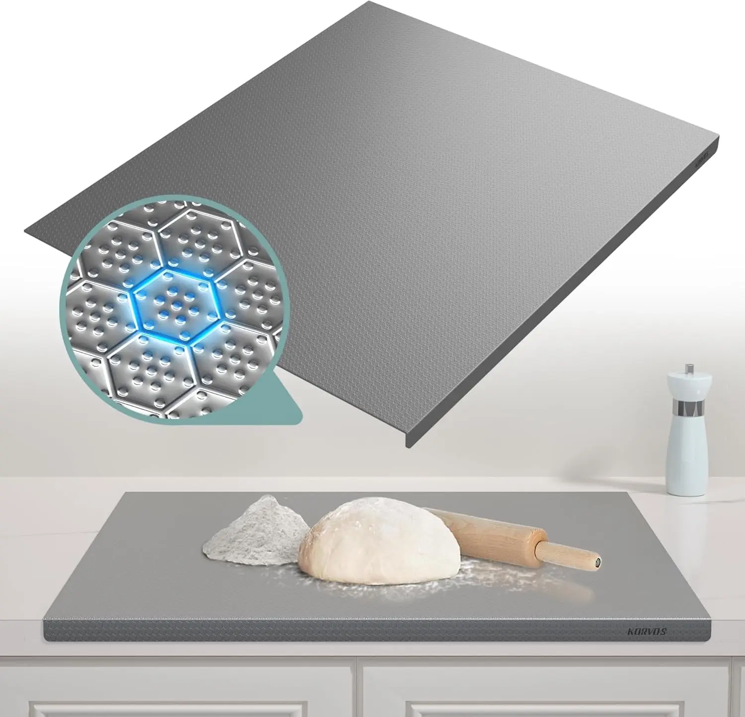 Tábua de corte grande de aço inoxidável 304, 23,62 x 19,68 polegadas, padrão de favo de mel de baixo ruído resistente para carne e legumes