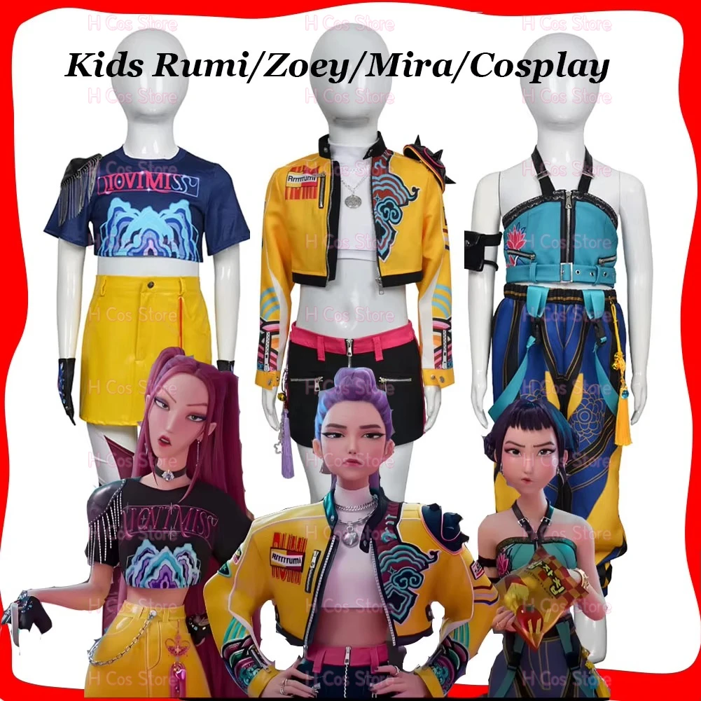 

Kids Girls Rumi Zoey Mira Cosplay KPop Demons Hunter Costume Outfits Cartoon Children Roleplay Suits Halloween Carnival Party