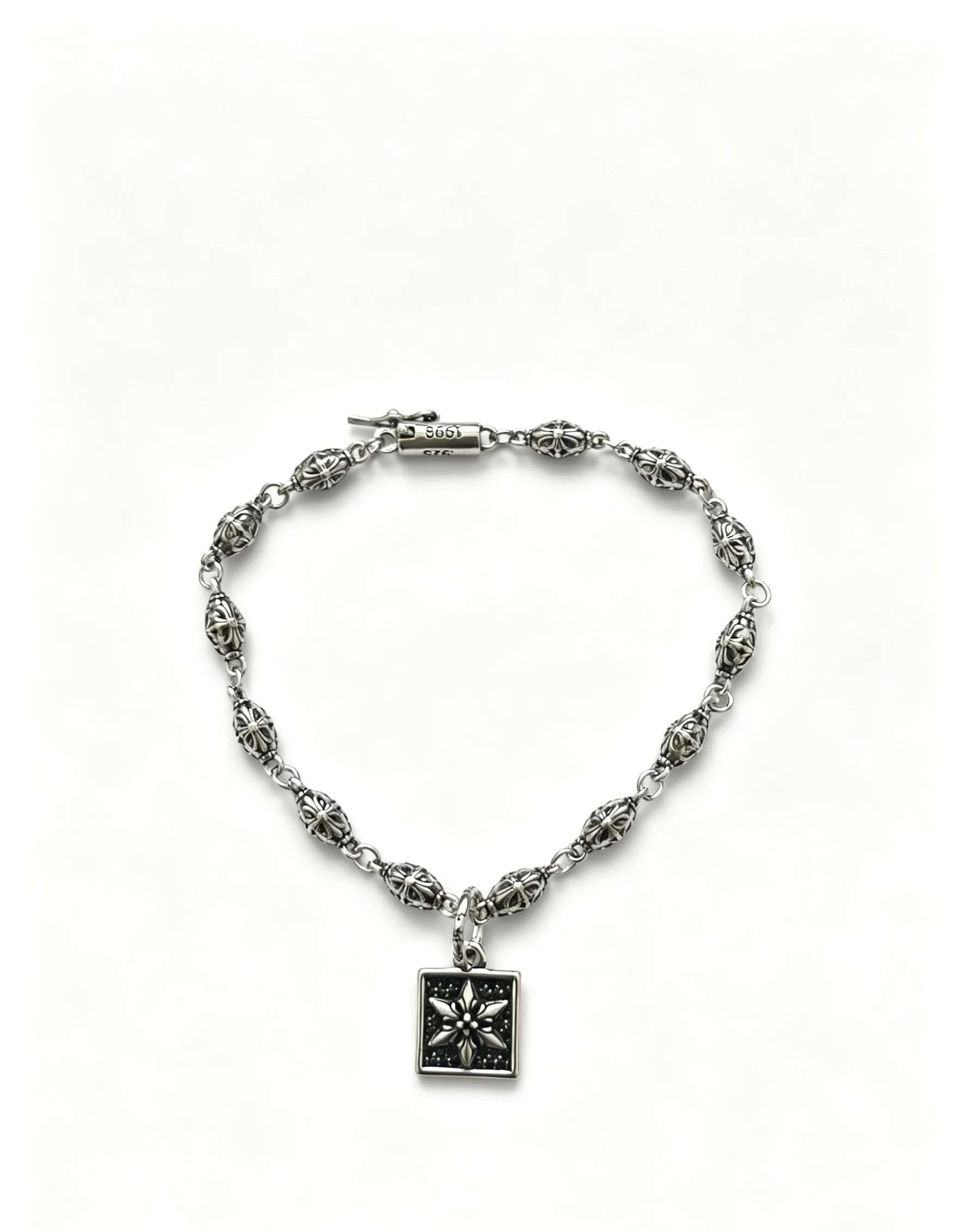 S925 sterling silver retro old square brand hexagram necklace men's cool personality hip-hop style versatile