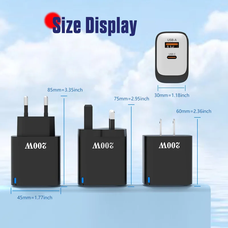 VIVO 200 واط شحن سريع رئيس متعدد المنافذ الاتحاد الأوروبي/الولايات المتحدة/المملكة المتحدة التوصيل Qc3.0pd USB نوع C شاحن الهاتف المحمول رئيس آيفون هواوي سامسونج #4