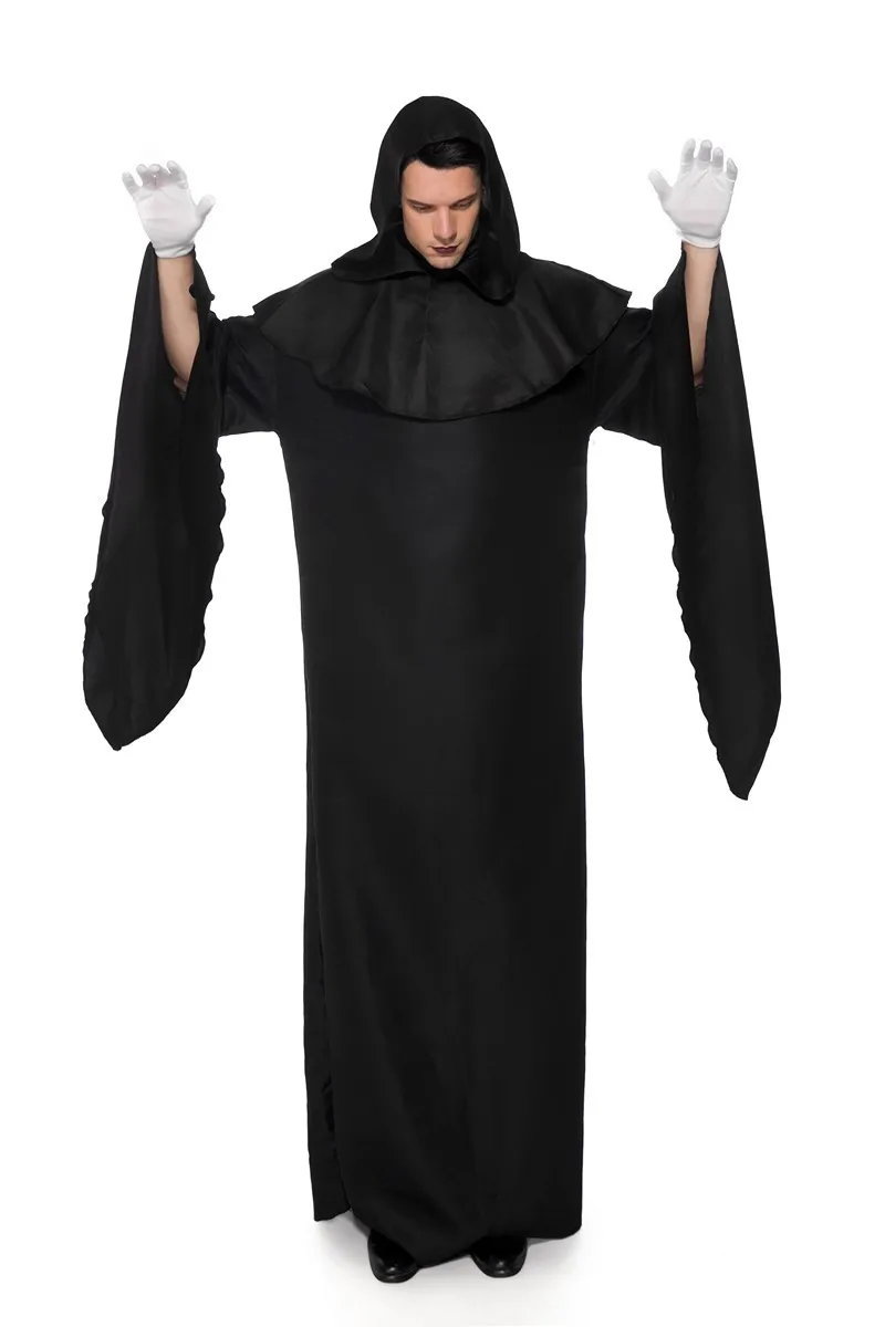 Fear Dark Demon Ghost Cosplay Costumes Adult Unisex Halloween Party Masquerade Clothes Scary Scream Wizard Cloak Robe Costume